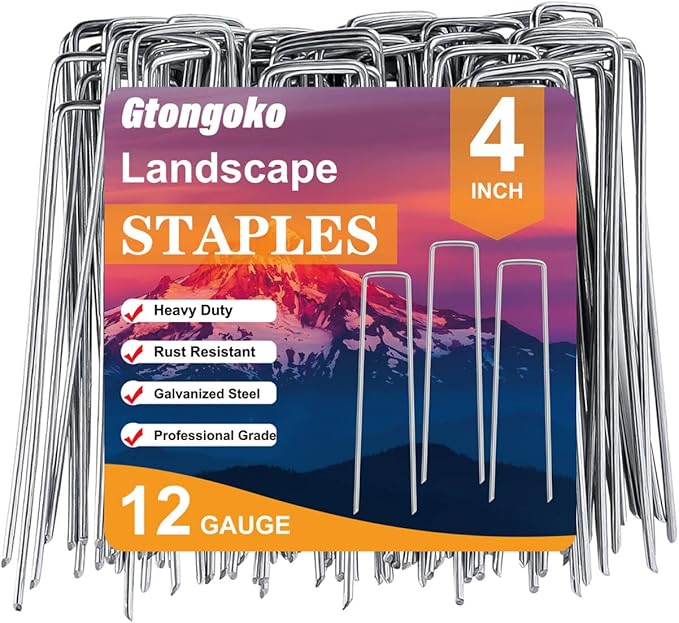 Gtongoko 500 Pack Landscape Staples 4 Inch Galvanized Garden Stakes, 12 Gauge Heavy Duty Sod Staples for Weed Barrier Fabric, Ground Cover, Artificial Turf, Irrigation Hose, Netting & Decorations