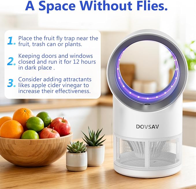Fruit Fly Trap for Indoors, Indoor Fly Trap with Suction, Indoor Bug Zapper, Gnat Traps for House with Timer and Bug Light, 10 Pcs Sticky Glue Boards (White)