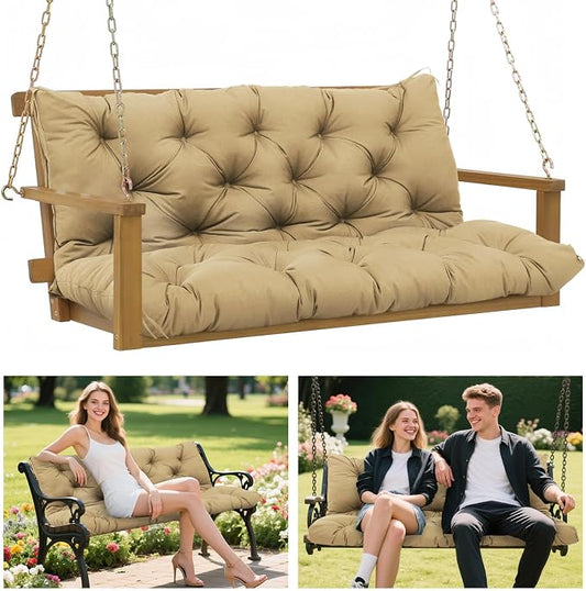5" Thick Waterproof Porch Swing Cushion 40 x 40 in 3 Seater Replacement Outdoor Swing Cushions with Back Support Patio Swing Cushion for Outdoor Bench Furniture