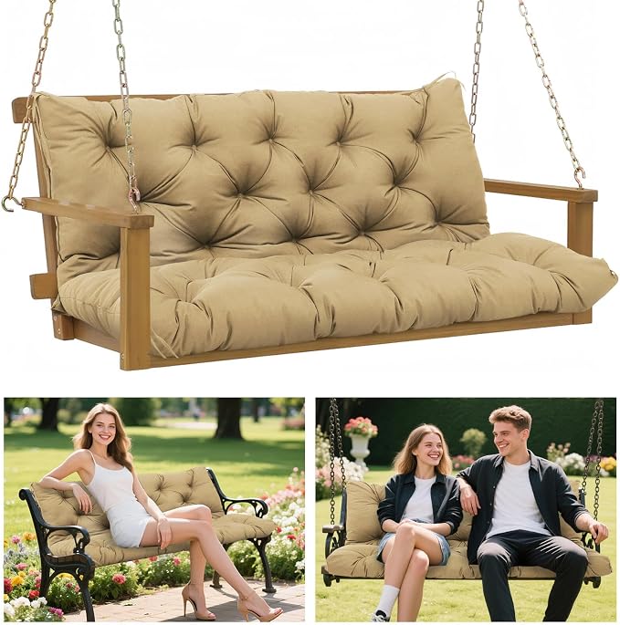 5" Thick Waterproof Porch Swing Cushion 48 x 40 in 3 Seater Replacement Outdoor Swing Cushions with Back Support Patio Swing Cushion for Outdoor Bench Furniture
