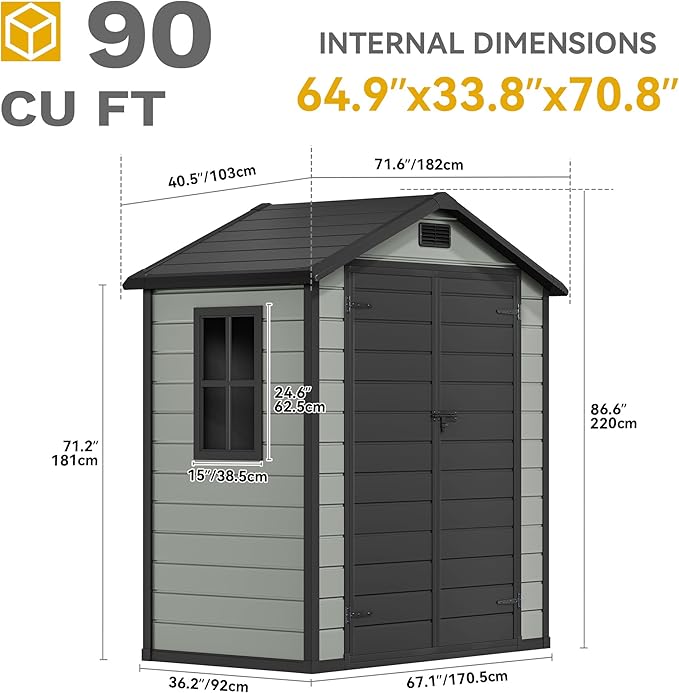 DWVO 6x4 FT Resin Storage Shed with Reinforced Floor, Outdoor Storage Shed with Lockable Door, Window and Vents, Waterproof Plastic Tool Storage for Garden, Backyard, Patio, Lawn(Blue-Gray+Black)