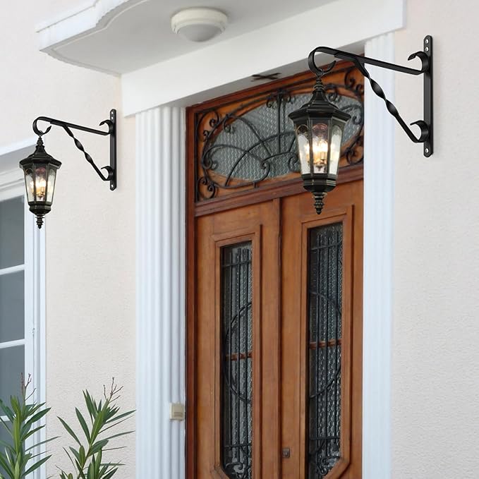AMAGABELI GARDEN & HOME 4 Pack Hanging Plant Brackets Outdoor 10 inch Metal Fence Wall Plant Hanger Hooks for Hanging Flower Baskets Bird Feeders Lanterns Wind Chimes Rust-Resistant Black