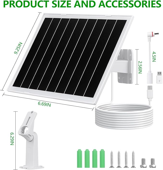 8W Solar Panel for Security Camera, USB c Solar Panel for Camera, with 9.5ft Cable, DC 5V Camera Solar Panel IP65, Universal for The Majority Rechargeable Battery Camera, 360°Adjustable