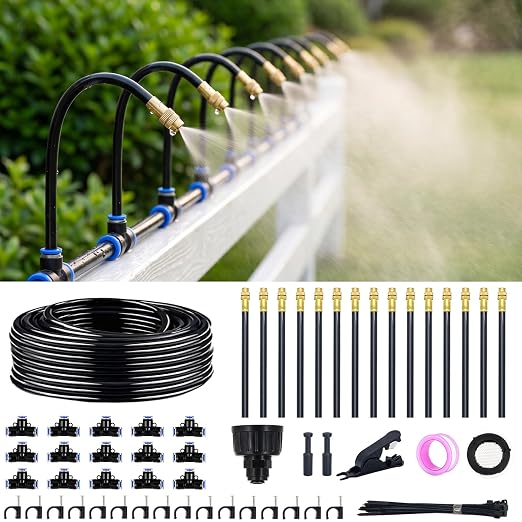 Thiswing 360° Adjustable Drip Irrigation System - Compatible 1/4" Irrigation System, 50FT Automatic Garden Watering Atomizing System with 15 Nozzles, Sprinkler for Yard, Lawn, Plants, Garden
