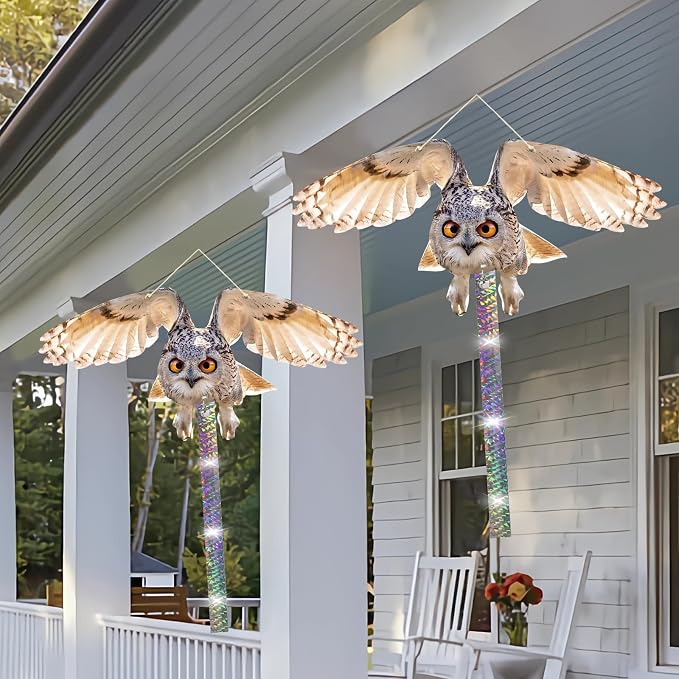 Fake Owl, 5PCS Reflective Hanging Fake Horned Owl Decoration, Owl Reflective Devices Outdoor for Outdoor Garden Yard
