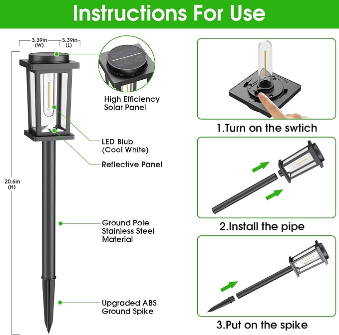 Melunar Solar Pathway Lights Outdoor, 12 Pack Solar Powered Garden Lights Waterproof, Auto On/Off Outdoor Landscape Lights for Patio, Walkway, Driveway, Lawn, Pool Decor. (Cold White)