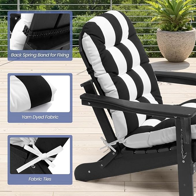 Crestlive 50x20x4 Inch Adirondack Chair Cushion Outdoor Rocking Chair Cushions Water Resistant High Back Patio Chair Cushions Set of 2 Thick Patio Replacement Cushion Black Stripe