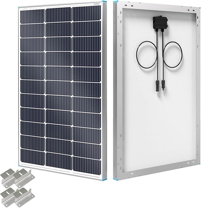 Renogy Solar Panel 100 Watt 12 Volt with Mounting Z Brackets, 16BB 100W N-type Solar Panels 25% High-Efficiency PV Module Power Charger for RV Marine Rooftop Farm Battery