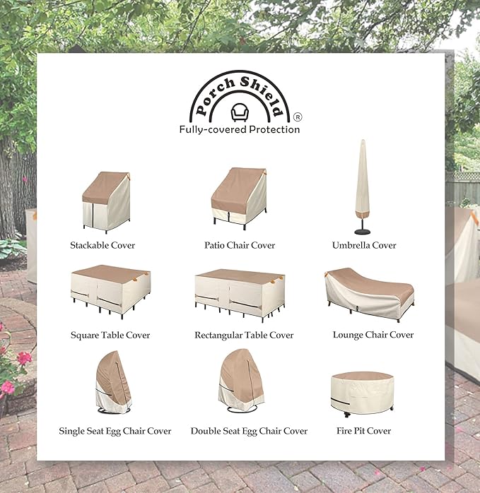 Porch Shield Patio Chair Covers - Waterproof Outdoor Lounge Deep Seat Lawn Chair Cover 2 Pack - 28W x 30D x 28H inch, Light Tan & Khaki