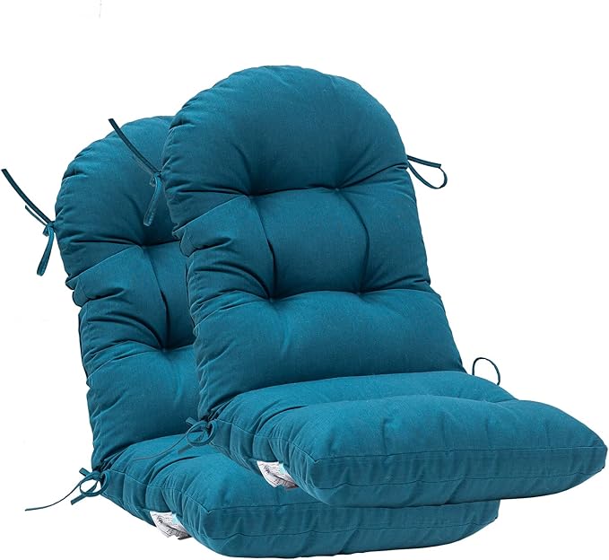 QILLOWAY Outdoor High Back Chair Cushion for Adirondack, All Weather Rocking Chair Cushions Thick Padded Replacement for Patio Furniture Set of 2,Peacock Blue