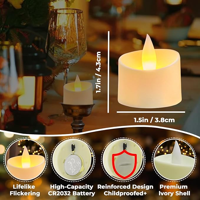 Realistic Flameless Tea Lights - 50 Pack Mega Bulk Set with Dancing Flicker, Heavy-Duty LED Votives for Weddings, Events & Home Decor (Ivory Base, 50 Pack)
