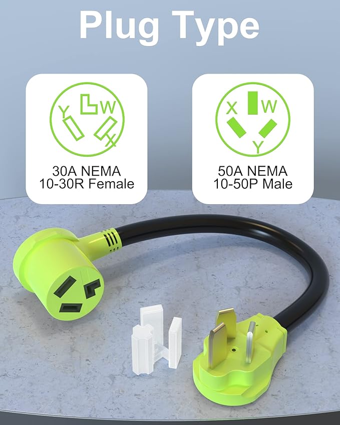 STW 10/3 AWG 1.5FT 3 Prong Dryer Adapter - NEMA 10-50P Male to 10-30R Female, 50/30 Amp RV EV Generator Stove Plug Adapter (125/250V)