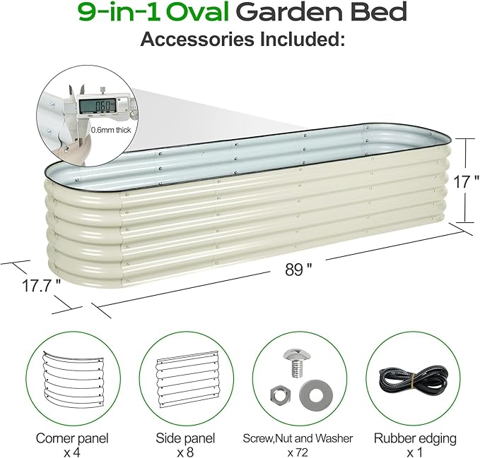Aoodor 9-in-1 Modular Aluzinc Metal Raised Garden Bed, 89" L x 17.7" W x 17" H, Outdoor Planter Box for Vegetables, Flowers, and Herbs, Beige