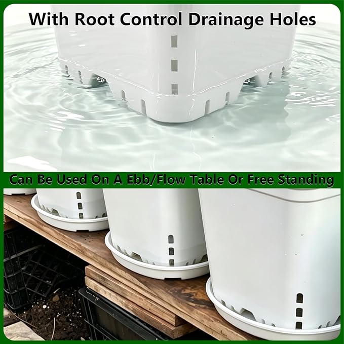 Grayish-White Square Pot Light-Blocking Plastic Planter with Hanging Holes, Hydroponic Side Holes Pot (24, 9"x 9")