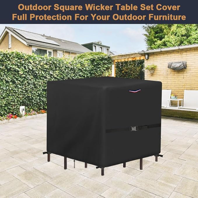 Outdoor Furniture Set Cover, Waterproof Patio Table Covers for 4 x 4 ft Outside Dining Table and Chairs Seating, Square Outdoor Cover - 54"L x 54"W x 28"H