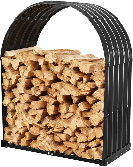 TBMLC Heavy-Duty Black Firewood Storage Shed – Metal Log Holder with 32" Round Roof – Outdoor Wood Rack for Patio, Deck & Fireplace – Weatherproof Lumber Stand for Firewood (2.7FT Diameter Roof)