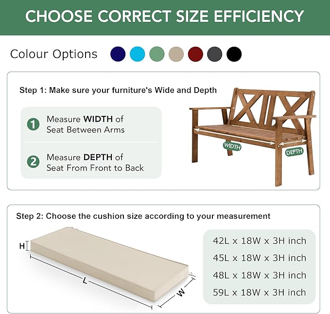 Summsun Outdoor Bench Cushion: Waterproof and Fade Resistant Patio Furniture Cushions - Non-Slip Bench Pad Cushion with Removable Cover for Garden Swing Porch Sofa Settee, 48 x 18 x 3 Inch, Beige