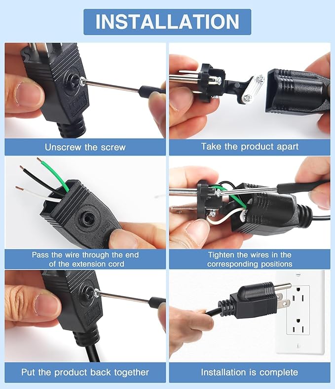 NEMA 5-15P Electrical Replacement Plugs End, Extension Cord Ends 125V 15A 2Pole 3Wire Male Plug，Ground Neutral Generator Plug，3 Prong Power Replacement Type (10)