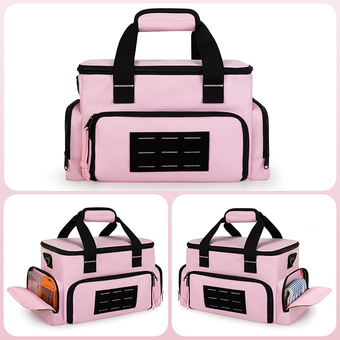 Pink Tool Bag for Women with 2 Clear Pouches, 12-inch Tool Storage Organizer, Double Layer Tool Box for Electrician, Carpenters, Repairman, Pink
