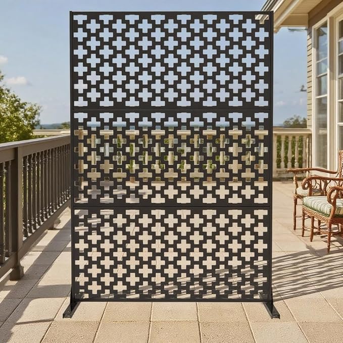 72" x 47" Metal Outdoor Privacy Screen – Freestanding Rustproof Patio Divider, Decorative Balcony Fence Panel for Garden, Deck, Yard, or Porch, Heavy-Duty Galvanized Steel, Multi-Functional Design