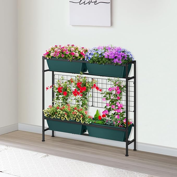 ETELI Vertical Raised Garden Beds 32.4" Tall Planter Raised Beds Boxes Outdoor Herb Garden Planter with Metal Fences Legs for Small Climbing Plant Gardening Vegetables Patio Balcony Porch, Green