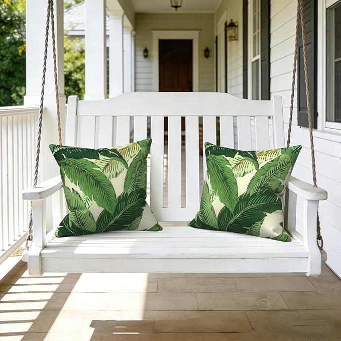 LVTXIII 2 Pack Outdoor Throw Pillow Covers for Patio Furniture, 16x16 Inch Square Pillow Case, Water-Repellent Cushion Covers for Garden, Porch, Sofa, Swaying Palms Green