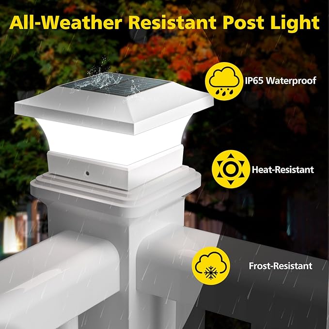 T-SUN Solar Post Cap Lights, Waterproof Outdoor Solar Powered Deck Fence Post Lights for 4 X 4 Wooden/Vinyl Posts, 6000K Cool White Lighting Decor for Deck, Patio, Garden, Porch, Fence(White - 2 Pack)