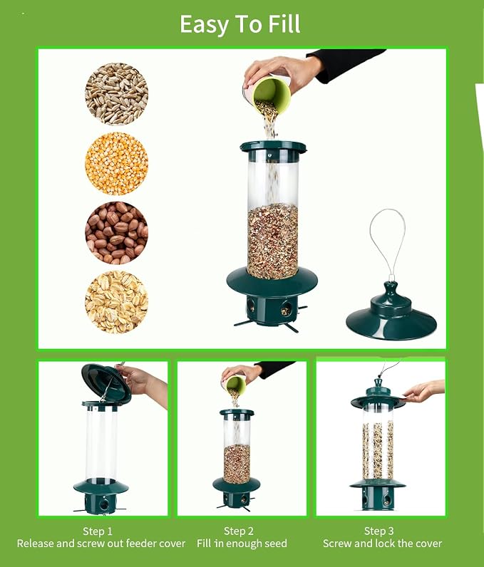 Squirrel Proof Bird Feeders for Outdoor: 4.8LB Large Capacity Hanging Bird Feeder, Weight-Activated Mechanism Wild Bird Feeders, Chew-Proof Metal Birdfeeder for Finch Cardinal Chickadee