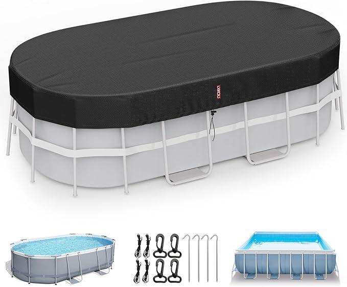 LXKCKJ 7x13 FT Pool Cover for Above Ground Pools, Rectangular 420D Oxford | 10000PA Waterproof, 100MPH Windproof, Tear-Resistant, UPF50+ UV Protection,Cuts Evaporation, for Oval /Rectangular Pool