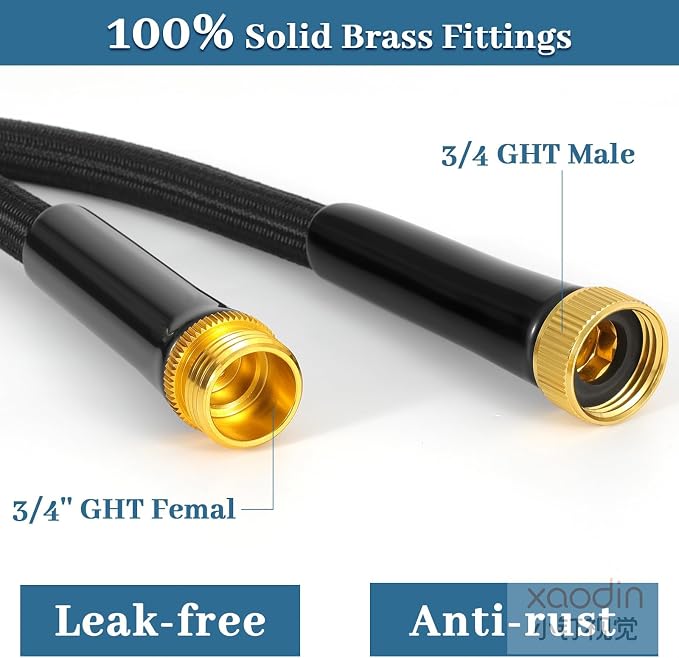 Non-Expandable Garden Hose 30 ft Kink Free Flexible Water Hose with 10-Pattern Spray Nozzle, 3/4" Brass Connectors,Leak Proof,Abrasion Resistant Hose for Lawn, Yard, Car Washing, and Outdoor Use