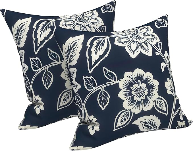 LVTXIII 2 Pack Outdoor Pillow Covers ONLY 18x18 Inch, Water-Repellent Square Decorative Cushion Covers for Patio Furniture, Garden, Sofa, Elegant Vines Navy
