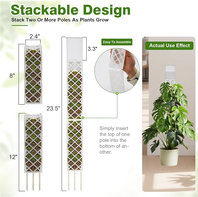 GJL Self Watering Moss Pole for Monstera, Stackable Clear D Shape Moss Pole with Watering Dripper, Indoor Climbing Plant Support for Pothos and Philodendron