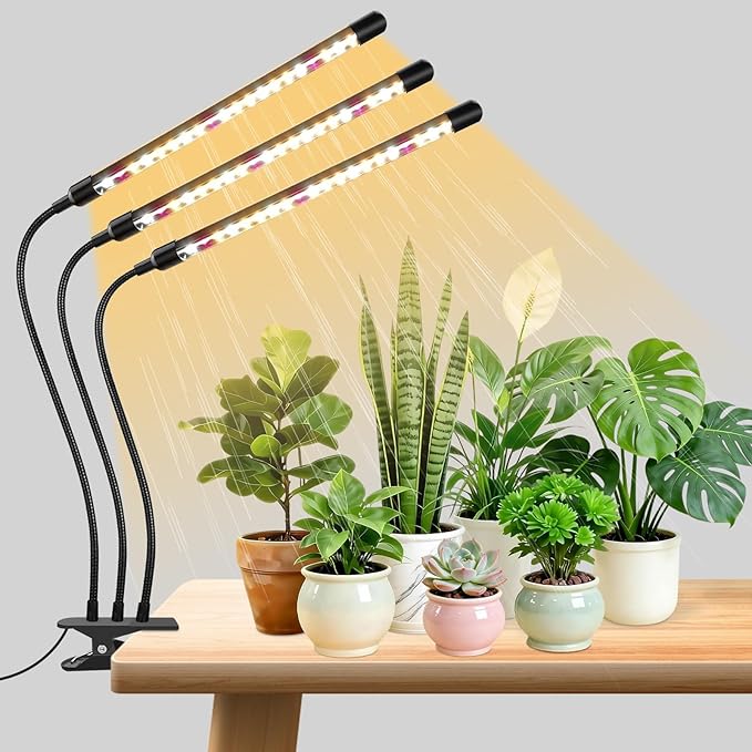 SDOVUERC 3head Plant Lights for Indoor Growing, Grow Light for Indoor Plants, Full Spectrum Growing Lamps with Clip, Auto ON & Off Timer 3/9/12H, 3 Switch Modes, 10-Level Dimmable Brightness
