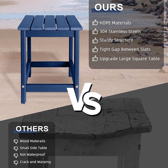GARDENSTAR Outdoor Side Tables Adirondack, HDPE Small Table for Patio,Outside End Table for Porch, Deck, Pool, Weather Resistant/Easy Maintenance