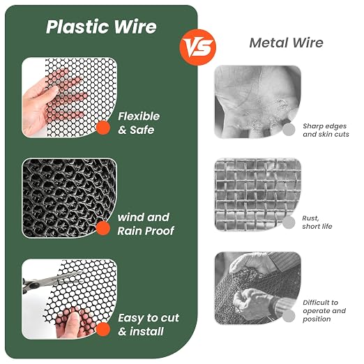 Toolterritary Plastic Wire Mesh,16IN x 50FT Chicken Wire Fencing for Floral Arrangements, Chicken Wire Mesh for Crafts with 100 Pcs Zip Ties,Gaden Netting for Dogs, Deers, Poultry