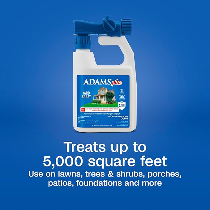 ADAMS Plus Yard Spray, Kills Fleas, Ticks, Mosquitoes, Ants and Many Other Listed Nuisance Pests in Outdoor Areas, Treats Up to 5,000 Square Feet, Easy to Use Hose-End Spray, 32 Fluid Ounces