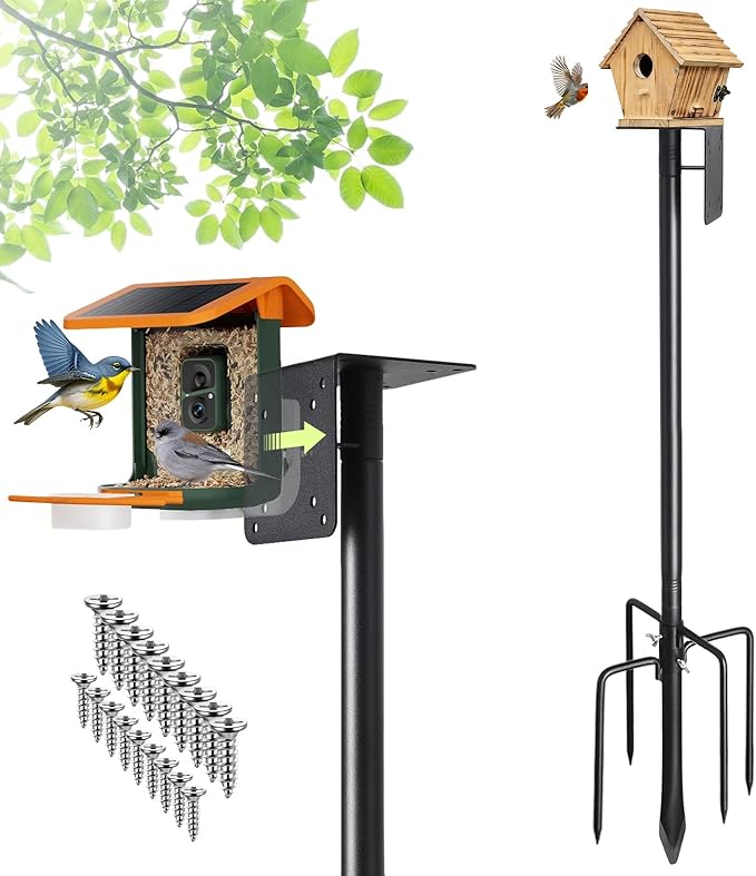 102" Heavy Duty Bird Feeder Pole, 1" Steel Adjustable Outdoor Stand with 5-Prong Anti-Tip Base, Universal Mount for Hummingbird Feeder & Bluebird House, Easy Setup