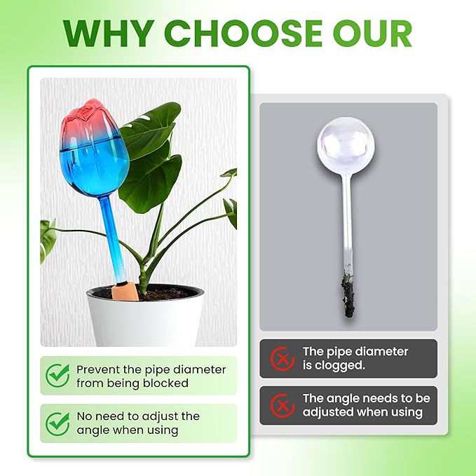 Plant Watering for Tulips, Glass Watering Globe, Self-Watering Pot Plug-in, Travel Holiday Plant Watering Device, Home Decor, Automatic Home Plant Hydration System