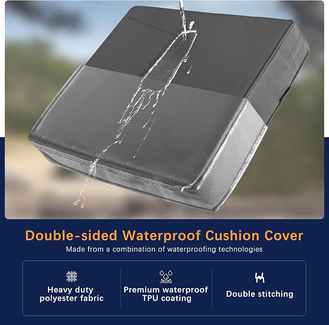 Favoyard Outdoor Seat Cushion Set 19 x 19 Inch Waterproof & Fade Resistant Patio Furniture Cushions with Removable Cover Deep Seat & Back Cushion with Tie Straps for Chair Sofa Couch