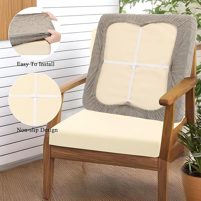 HEBE Stretch Patio Cushion Covers Set 8pcs,Waterproof Outdoor Couch Covers Replacement,Washable Reusable Seat Cushion Slipcovers for Patio Furniture Protector,Chair Cushion Cover