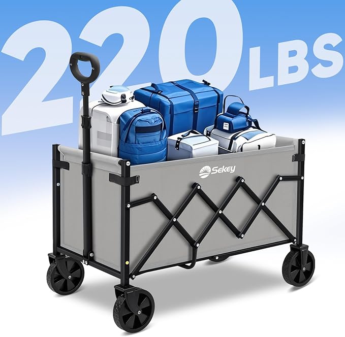 Sekey Wagon Cart with Wheels with 220LBS Capacity,Heavy Duty Wagon Carts Foldable,Lightweight Utility Portable Cart for Grocery, Shopping, Garden, Camping. Gray