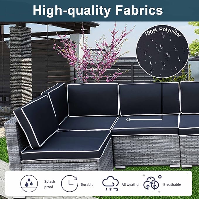 14Pcs Patio Cushion Covers Replacement Splashproof UV-Resistant Inelastic Covers with Zippers, Max Compatible 25.6x25.6x4inch Patio Cushion, for 7 Pcs Outdoor Patio Furniture Sets