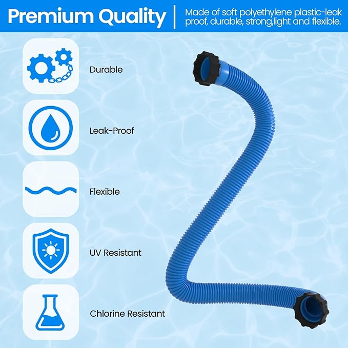 1.5" x 20" Pool Hose Replacement, Pack of 2 - Compatible with Above Ground Pools Filter Pump Hoses, Sand Filters, Saltwater Systems (1,500-2,500 GPH), Blue