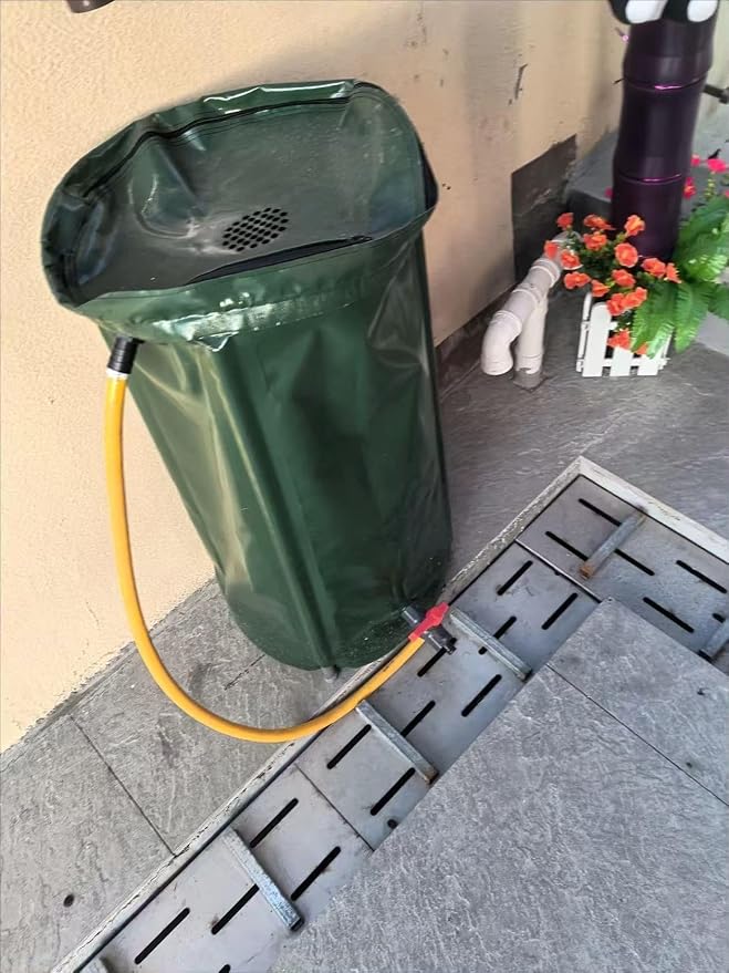 Rain Water Collection Barrel Water Storage Tank with Spigot, Hose and Portable Bucket, Large Plastic Collapsible Rain Catcher Catchment System to Collect Rainwater from Gutter (13 Gallon=50L)