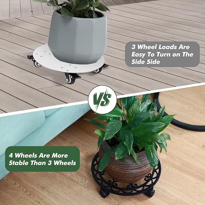2 Packs Rolling Plant Stand with Wheels Metal Plant Caddy with Wheels Heavy Duty 13'' Round Plant Stand Indoor Iron Plants Rollers for Plants, Plant Dolly Plant Mover