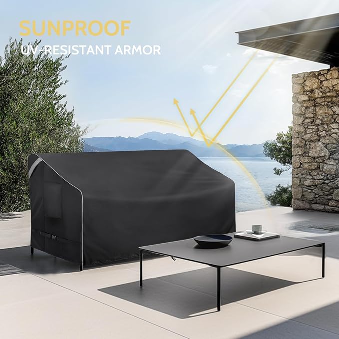 COSFLY Outdoor Patio Sofa Covers Waterproof, Heavy-Duty UV-Resistant Furniture Covers, Adjustable Fit with Buckle Straps, Fits 3-Seater Sofa up to 79"W x 38"D x 35"H ( Black)