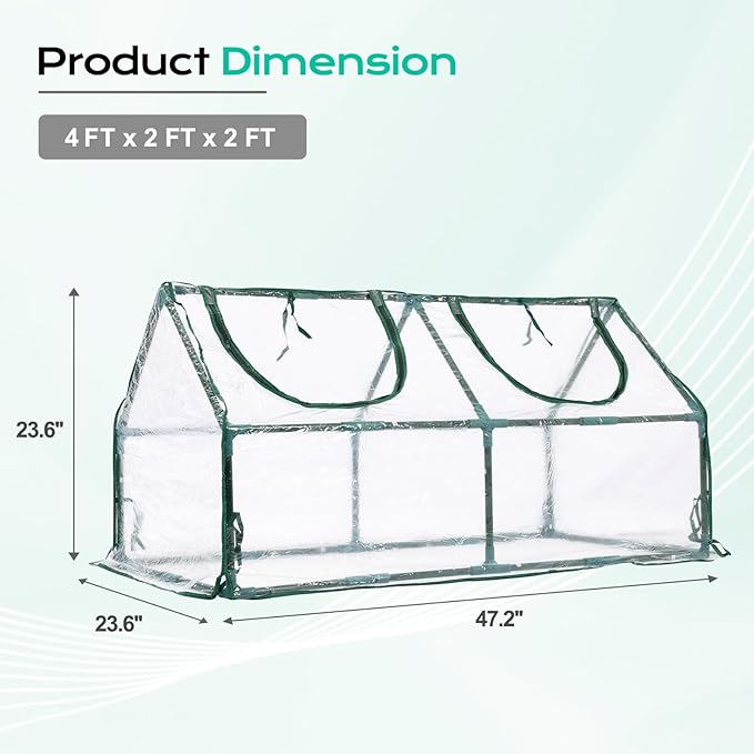 BPS 4x2x2 ft Mini Greenhouse with Transparent PVC Cover UV-Protected Roll-Up Zipper Windows, Ideal for Indoor or Outdoor Use on Raised Garden Beds