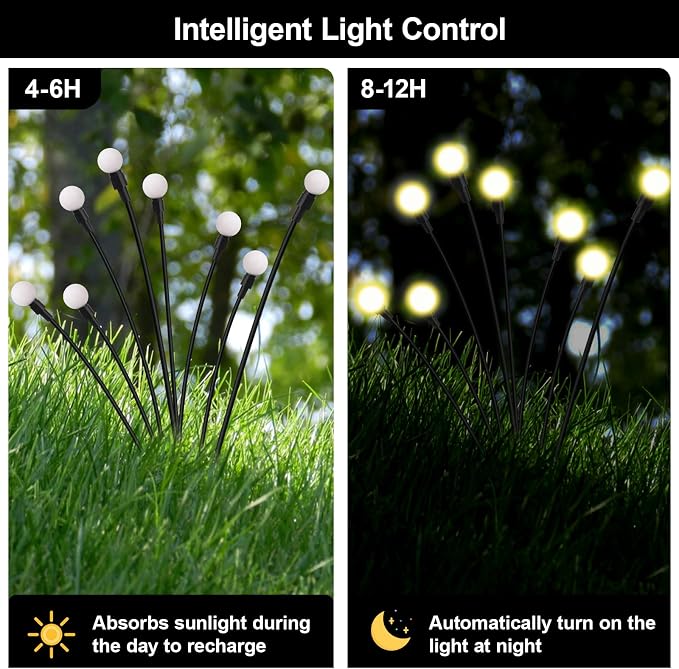 Firefly Lights Solar Outdoor, 8 Modes 800mAh Swaying Solar Firefly Garden Lights Stakes Outdoor Waterproof for Outside Yard Patio Plant Christmas Holiday Garden Decor Warm White(2 Pack)