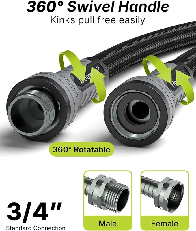 Garden Hose, Flexible Ultra Lightweight Durable, Kink-Free Water Hose with 10 Function Sprayer - Non-Shrinking, Easy to Store, All-Weather, High-Pressure, Black (50 FT)