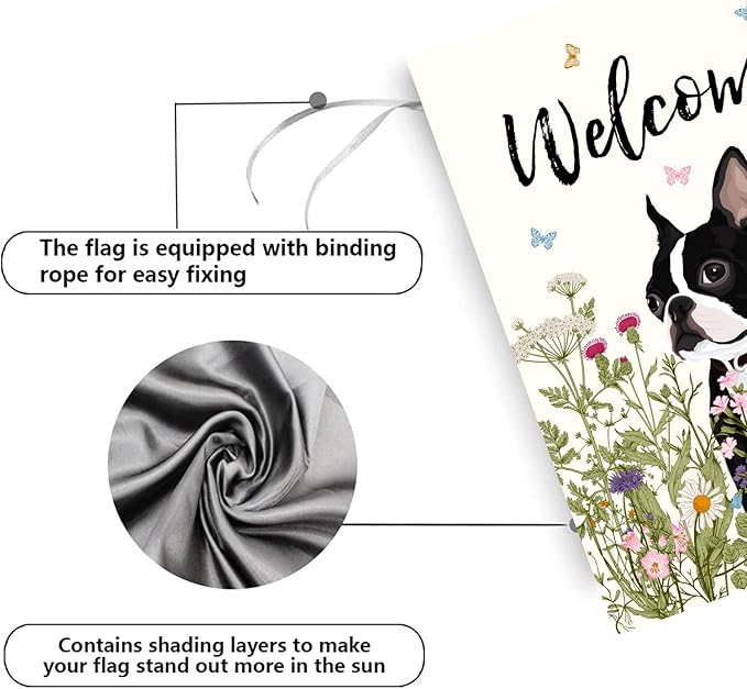 Floral Boston Terrier Garden Flag 28 x 40 Double Sided Multicolored Flower Dog Yard Flag for Outdoor Welcome